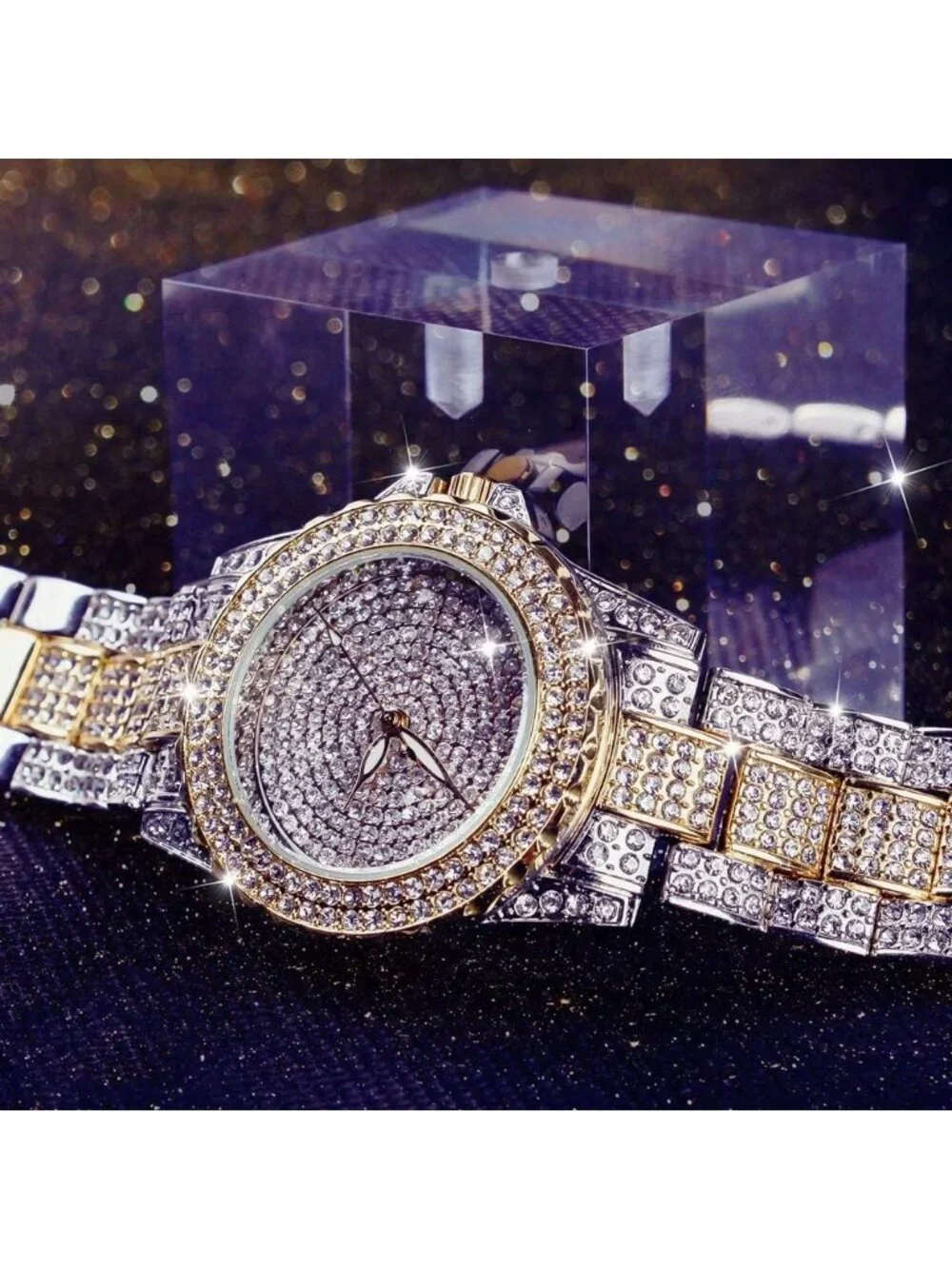 Women's Mix Gold Crystal Rhinestone Diamond Round Luxury Quartz Wrist Watch